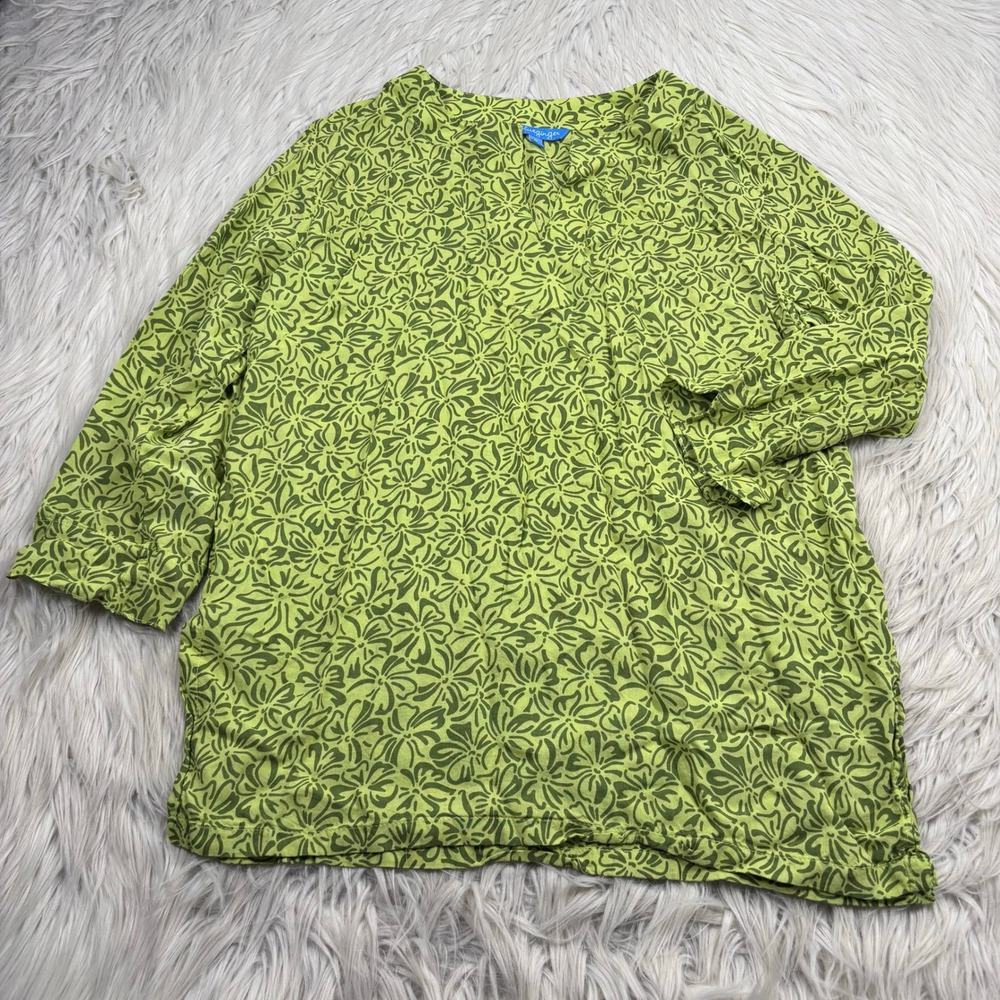 Blue Ginger Women's M Green Floral Flowy Lightweight Blouse Top Resort Beach